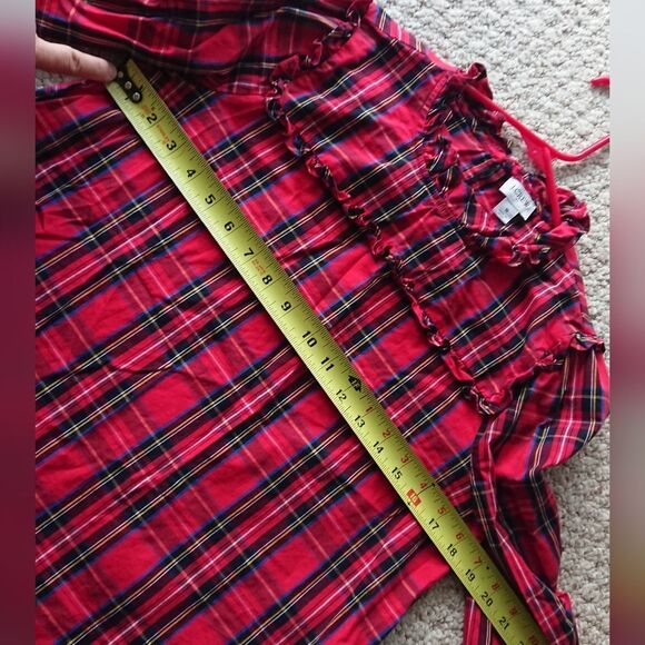 J. Crew Tartan cotton poplin top with ruffles size Small - Picture 10 of 12